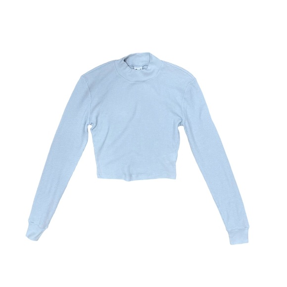 Aritzia Tops - Aritzia TNA Waffle Knit Cropped Thermal Blue S NWT Pastel Fall Y2K mock neck